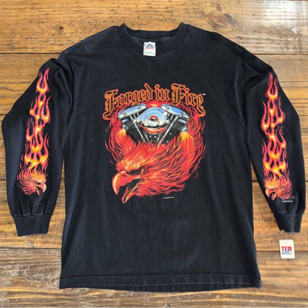Vintage Y2K 2005 Forged in Fire Eagle Flame Long Sleeve Tee Size Large